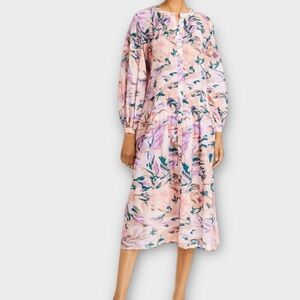 Misook Women’s Crepe de Chine Dress Small Floral Midi Pleats Feminine Dainty NWT